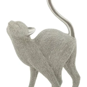 Modern ezüst macska szobor – 17,5x9x26 cm