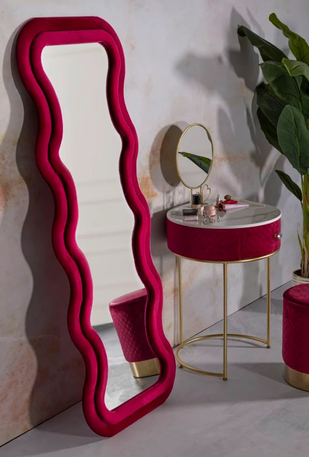 Modern fali tükör EMILY bársony FUCHSIA 60X6X160 ( belső tükör mérete 42X144) cm