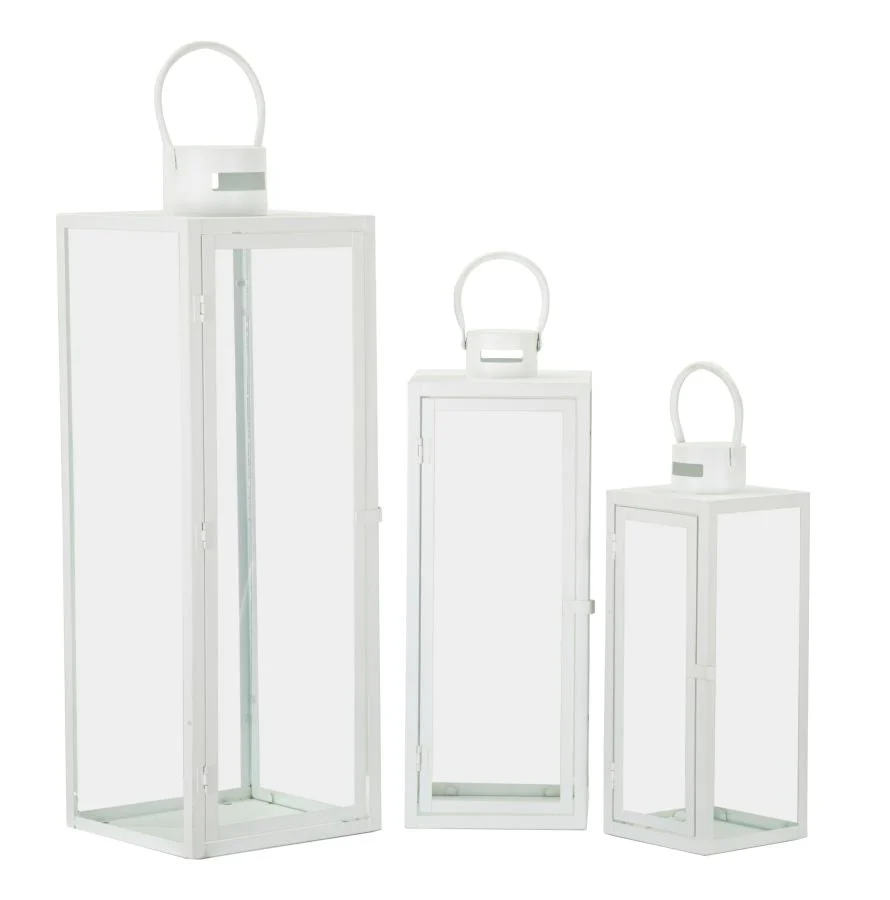 Modern fehér színű lámpás készlet – 3 db 22X22X66-18X18X49,5-14X14X39 cm