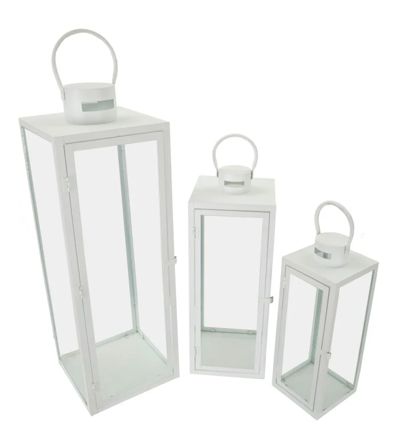 Modern fehér színű lámpás készlet – 3 db 22X22X66-18X18X49,5-14X14X39 cm