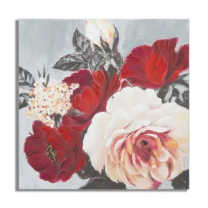Négyzet Alakú Virágos Falikép – Vörös és Fehér Peóniák, Vászonkép 90×90 cm