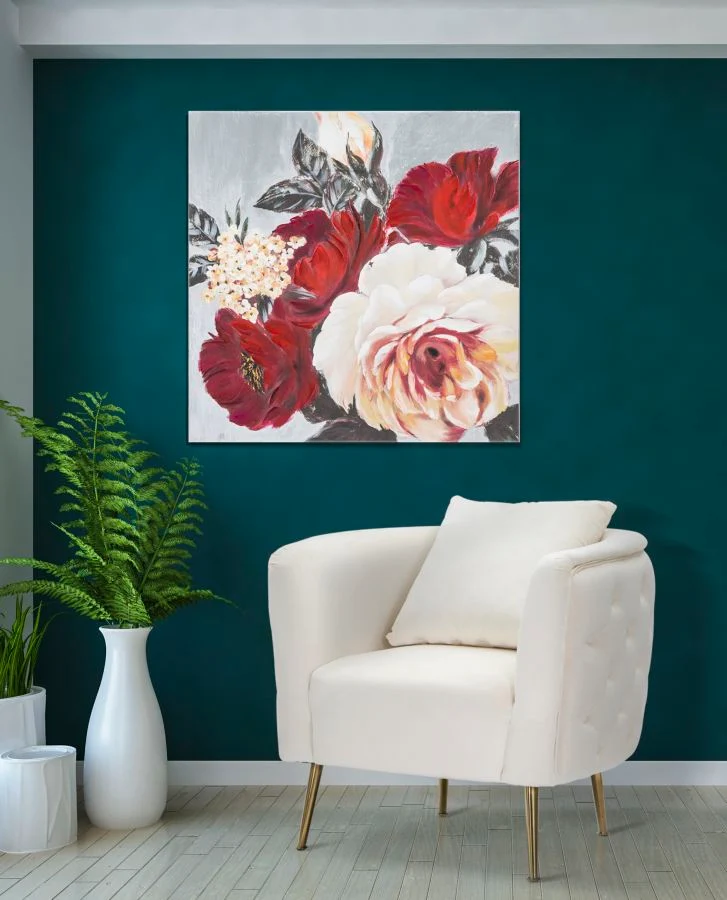 Négyzet Alakú Virágos Falikép – Vörös és Fehér Peóniák, Vászonkép 90×90 cm