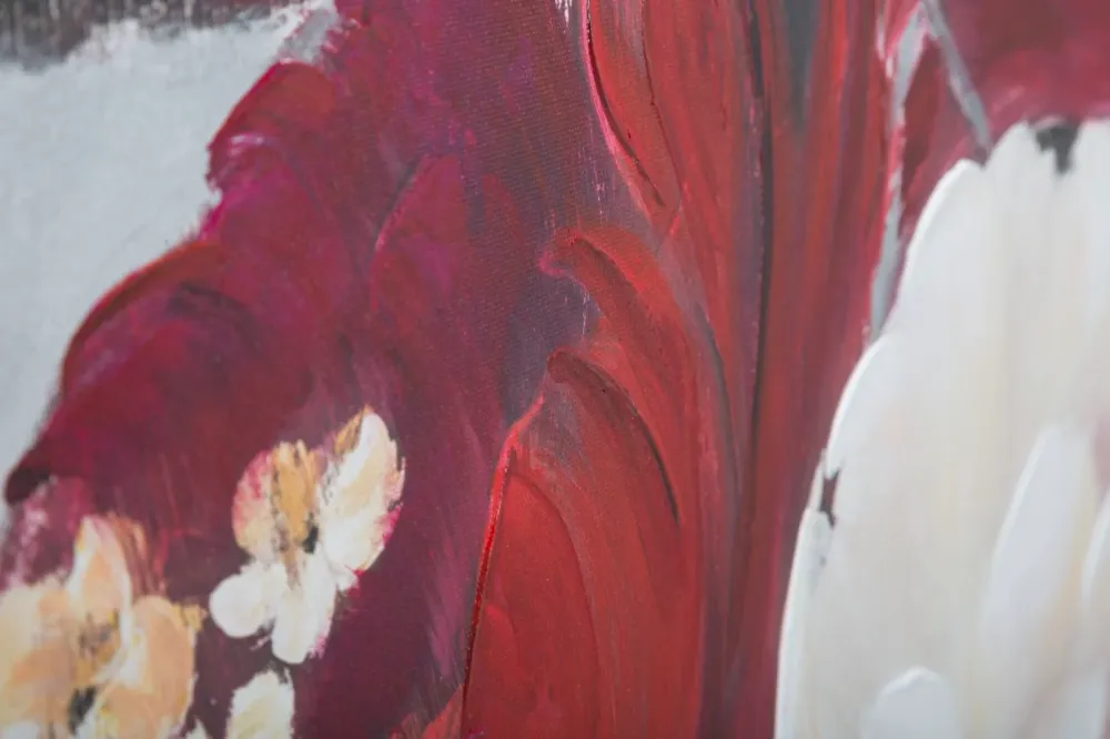 Négyzet Alakú Virágos Falikép – Vörös és Fehér Peóniák, Vászonkép 90×90 cm