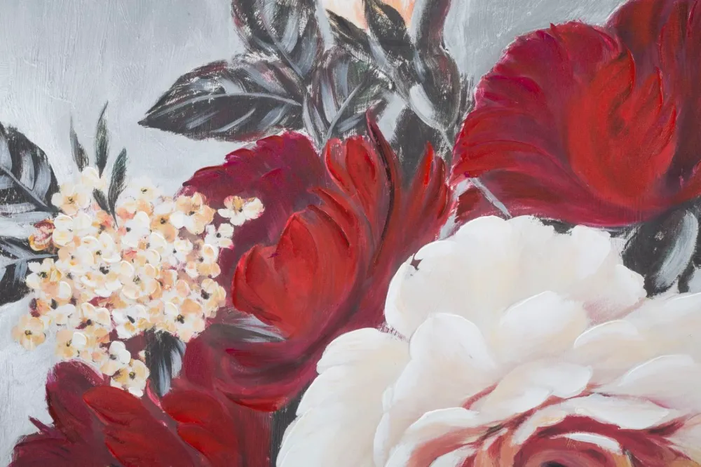 Négyzet Alakú Virágos Falikép – Vörös és Fehér Peóniák, Vászonkép 90×90 cm