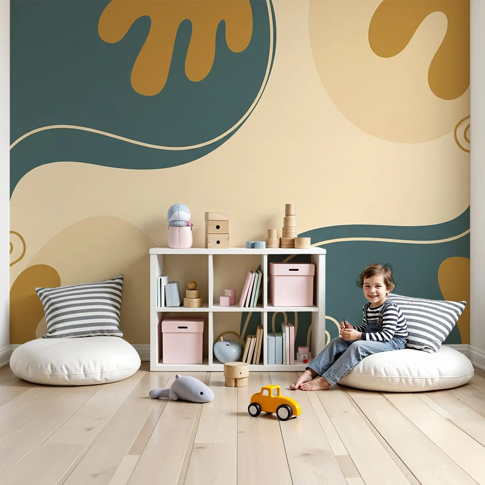 Nursery room wallpaper | Abstract patterns and organic shapes soft tones