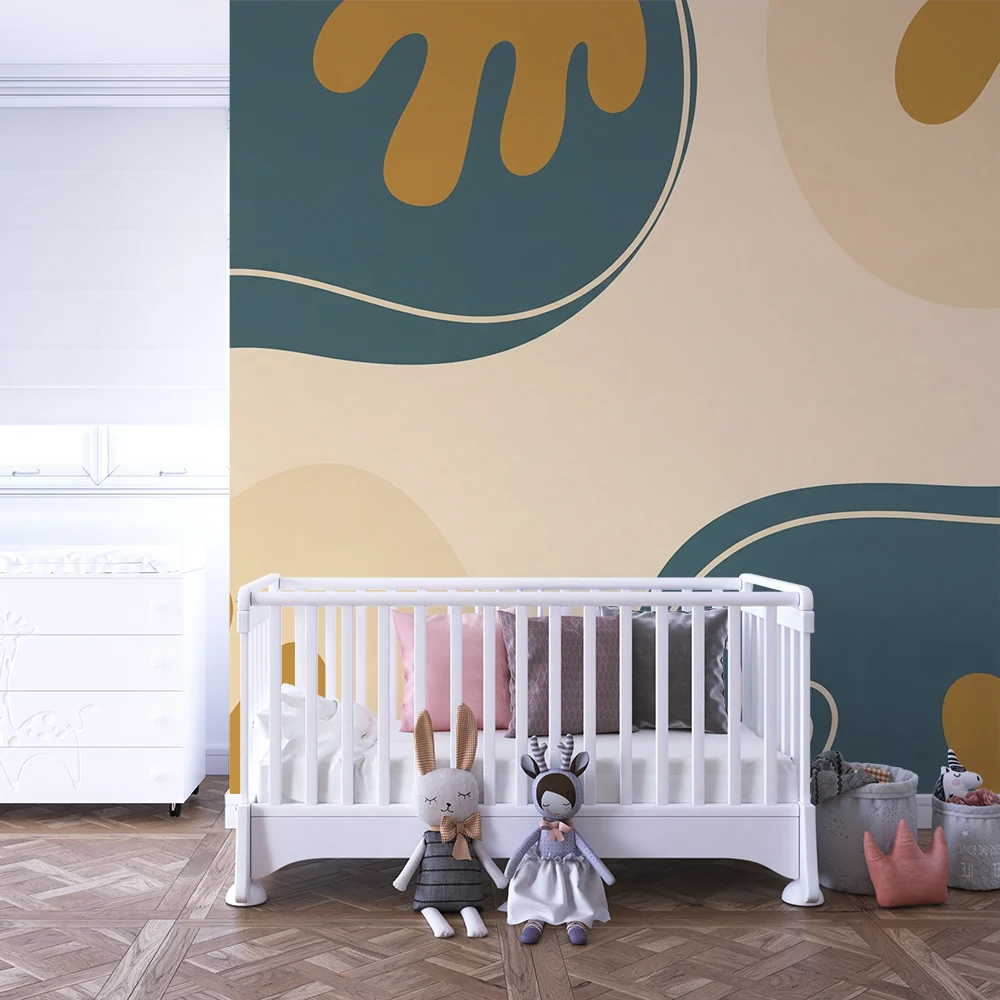 Nursery room wallpaper | Abstract patterns and organic shapes soft tones