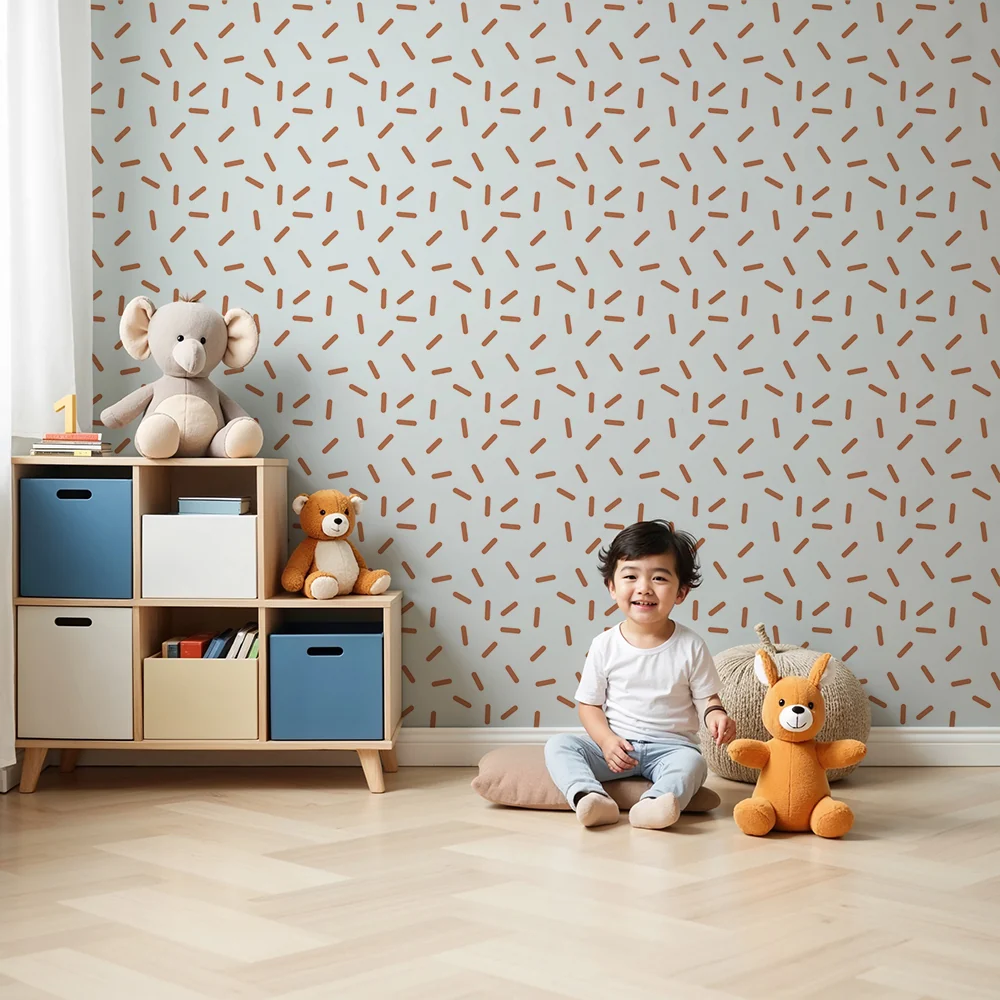 Nursery room wallpaper | Abstract terracotta pattern on white background