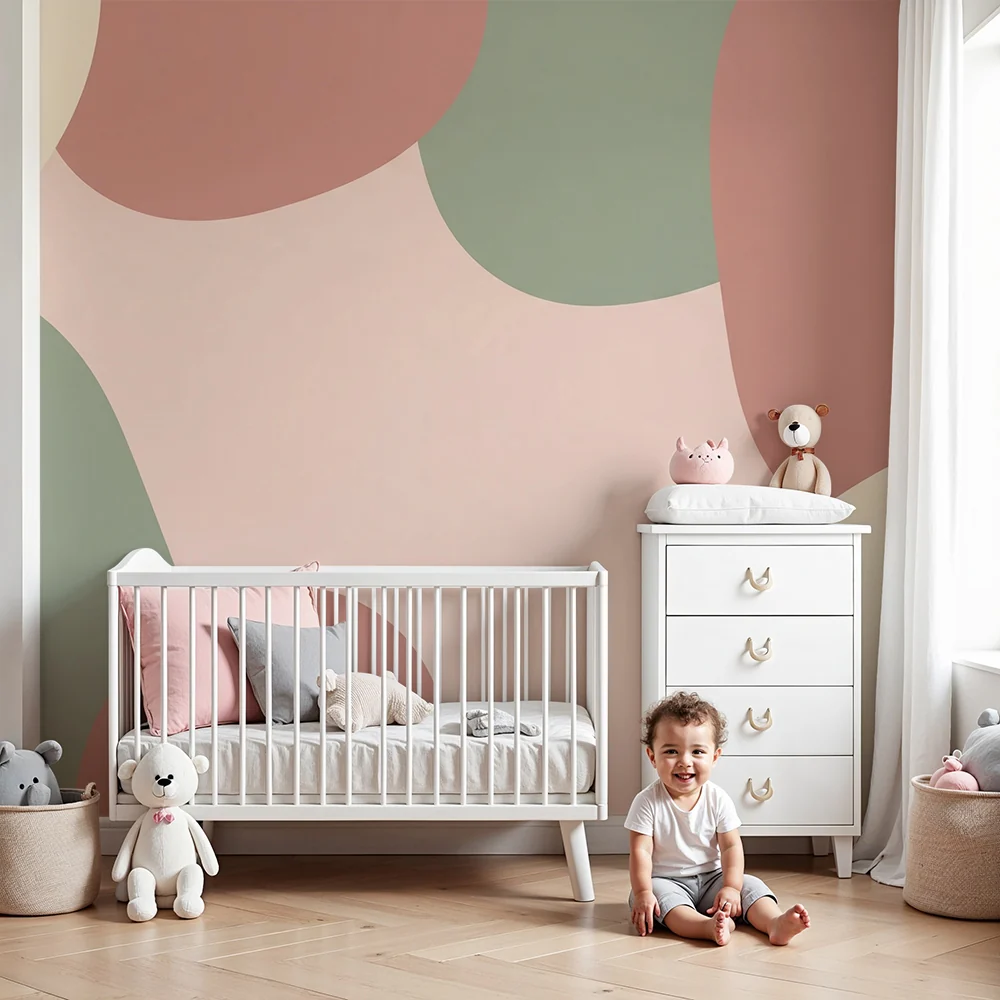 Nursery room wallpaper | Absztrakt formák puha és nyugtató színekkel