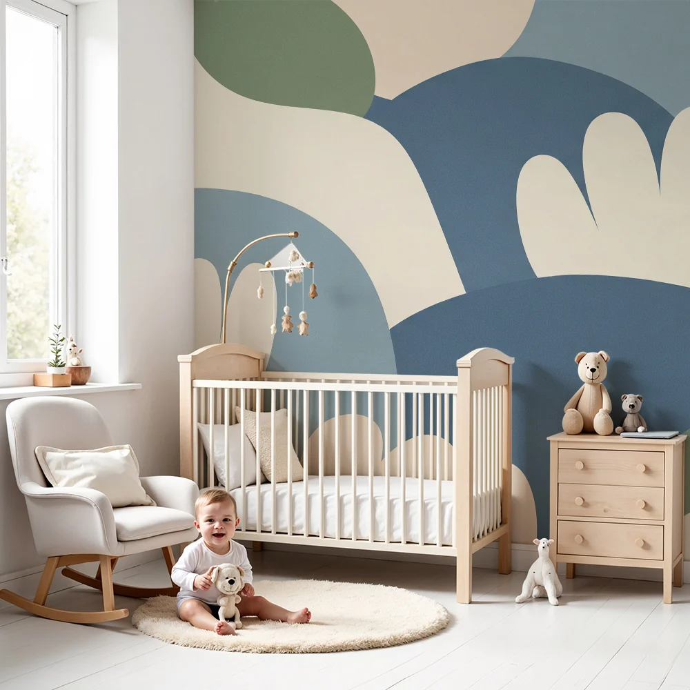 Nursery room wallpaper | Absztrakt minták puha formákkal és nyugtató színekkel