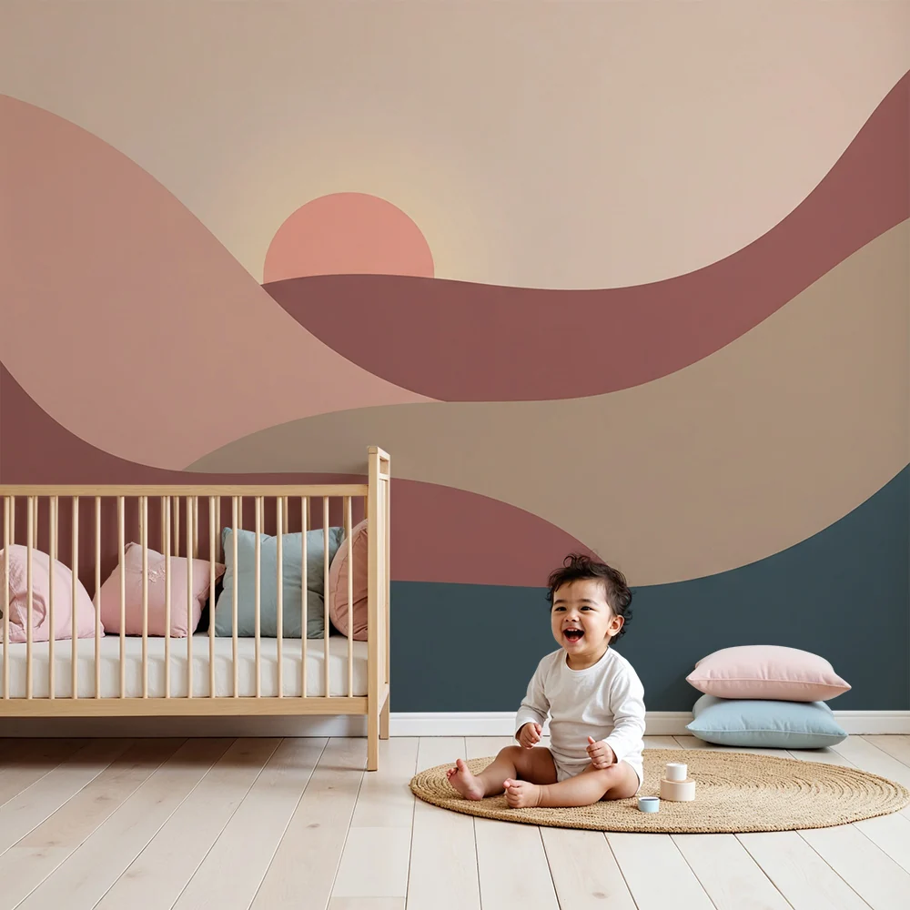 Nursery room wallpaper | Absztrakt tájkép lágy színekkel