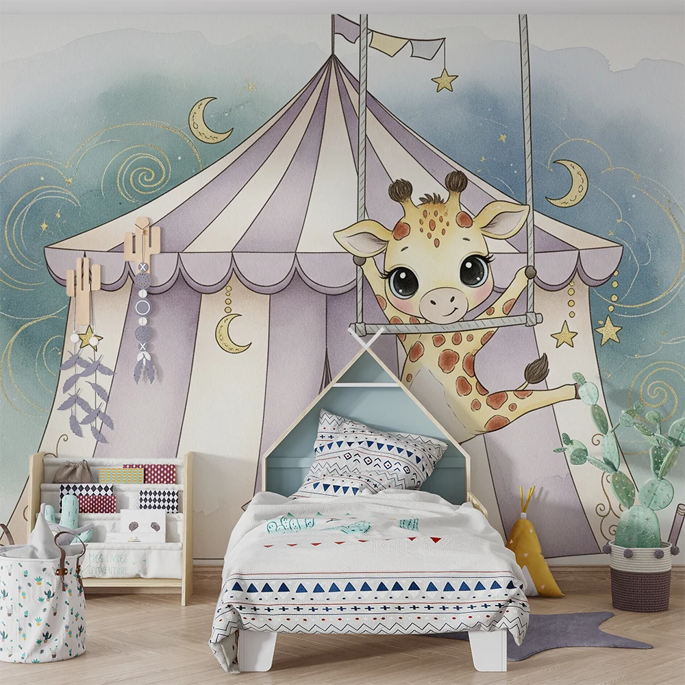 Nursery room wallpaper | Akrobata zsiráf sátor alatt
