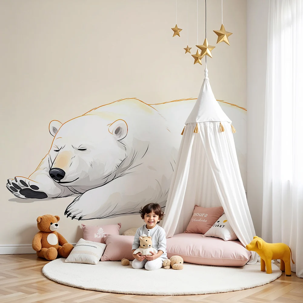 Nursery room wallpaper | Alszó jegesmedve puha háttérrel