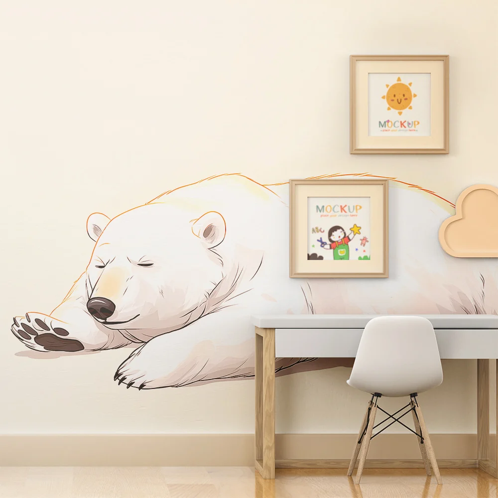 Nursery room wallpaper | Alszó jegesmedve puha háttérrel