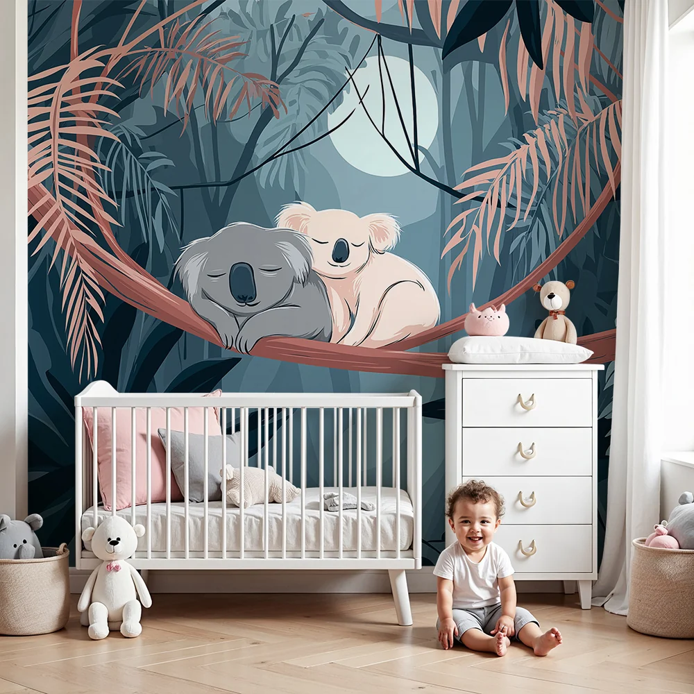Nursery room wallpaper | Két alvó koala egy nyugtató dzsungelben