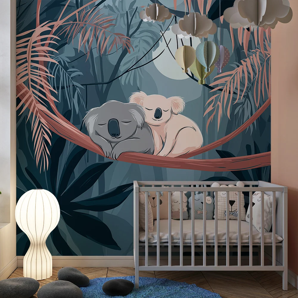 Nursery room wallpaper | Két alvó koala egy nyugtató dzsungelben