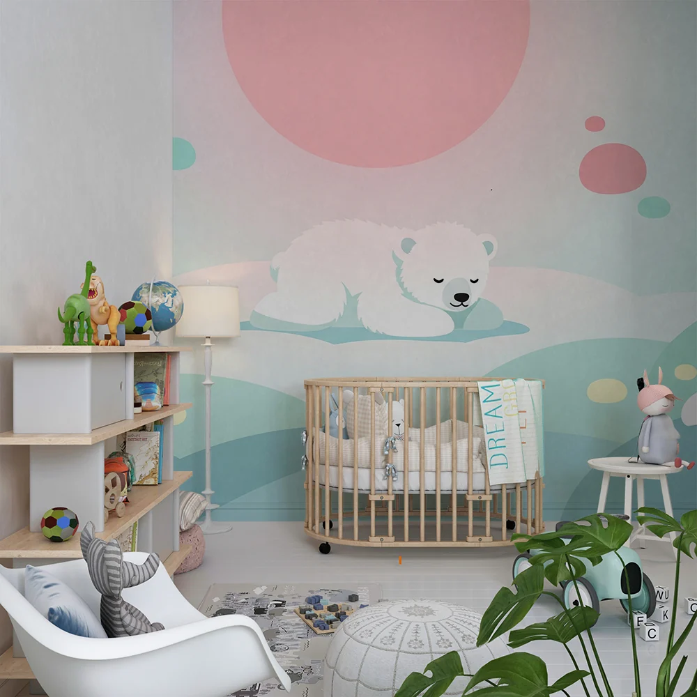Nursery room wallpaper | Alva medve aludt pasztell felhőkön