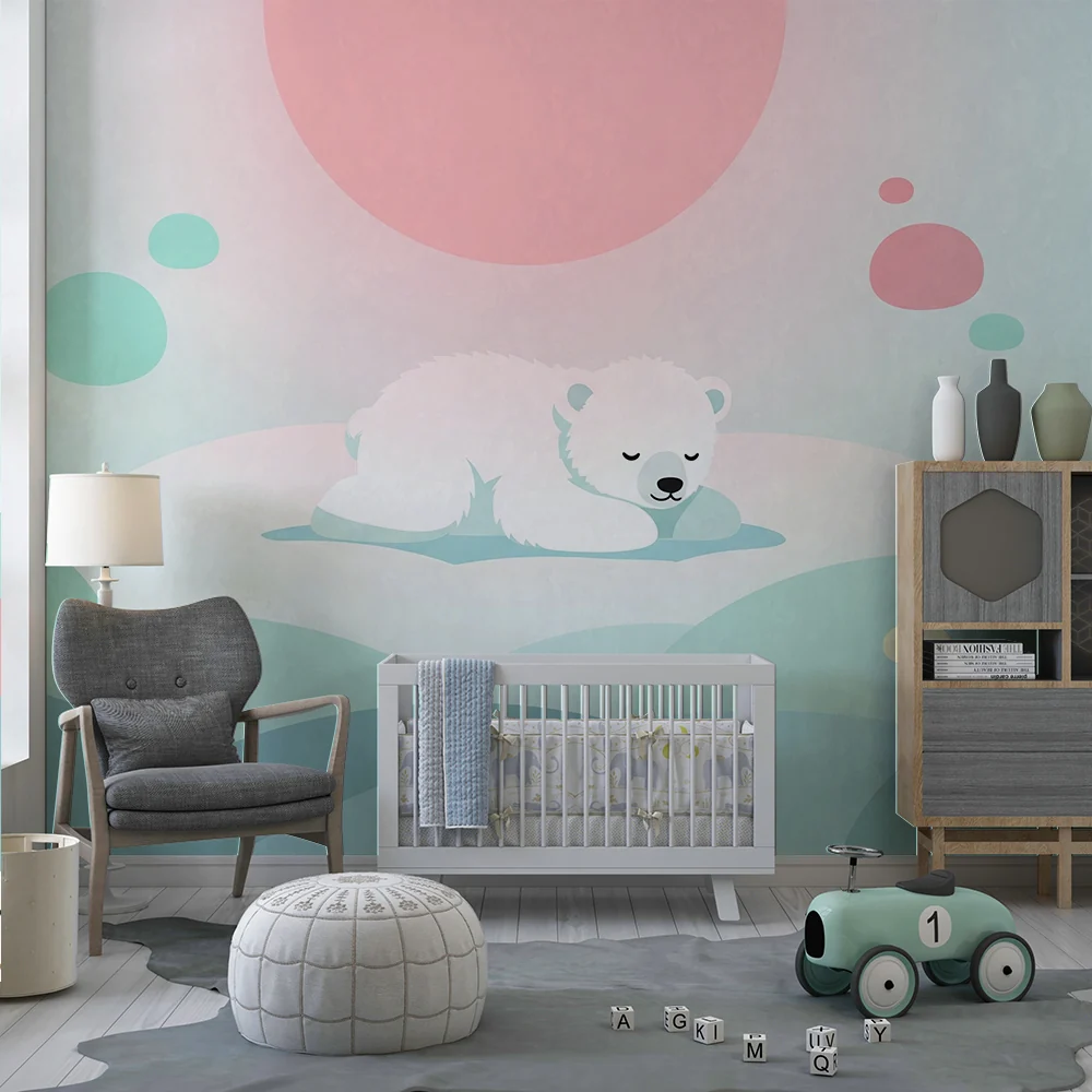 Nursery room wallpaper | Alva medve aludt pasztell felhőkön