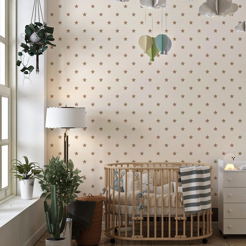 Nursery room wallpaper | Arany csillagok krémes háttéren, lágy hangulathoz