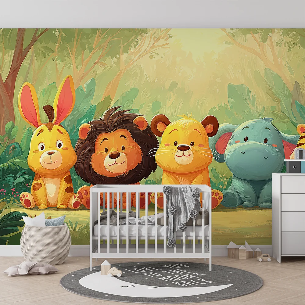 Nursery room wallpaper | Aranyos dzsungel állatok puha színekben