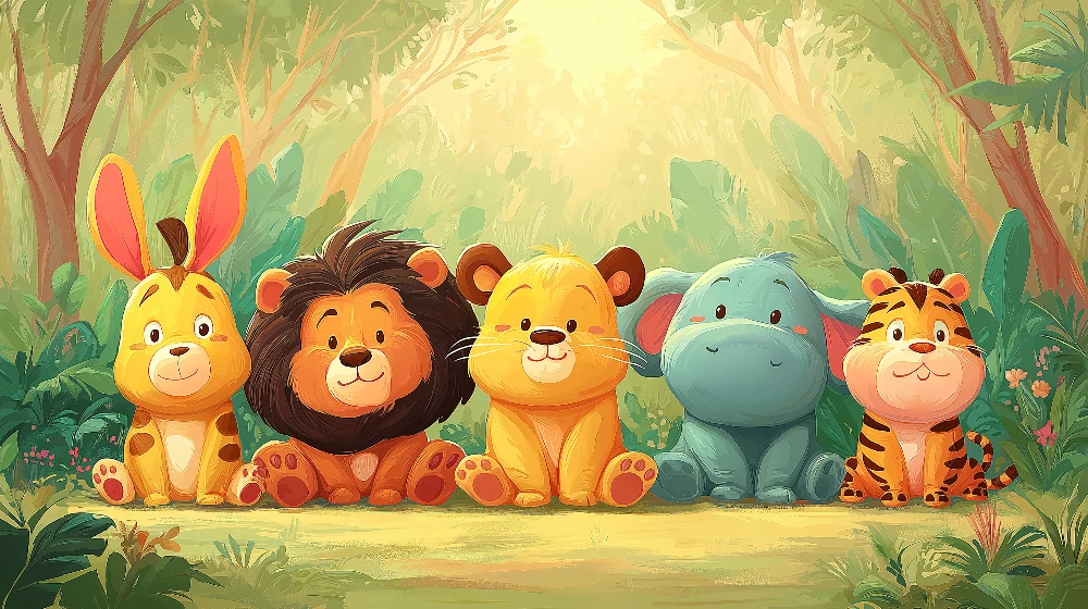 Nursery room wallpaper | Aranyos dzsungel állatok puha színekben