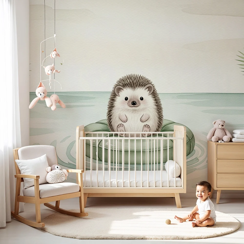 Nursery room wallpaper | Aranyos sün egy úszógumiban