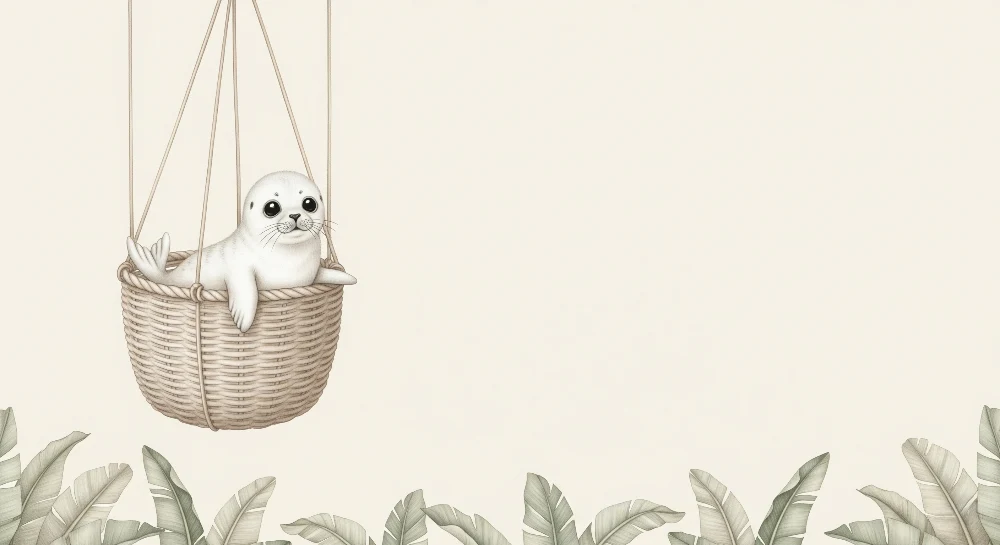 Nursery room wallpaper | Aranyos fóka egy függő kosárban