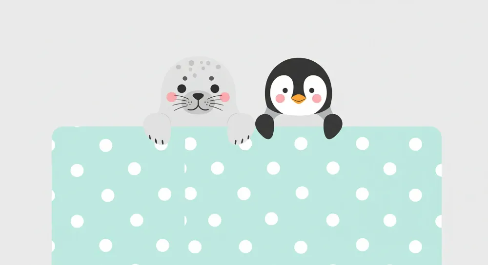 Nursery room wallpaper | Aranyos fóka és pingvin pöttyös háttéren
