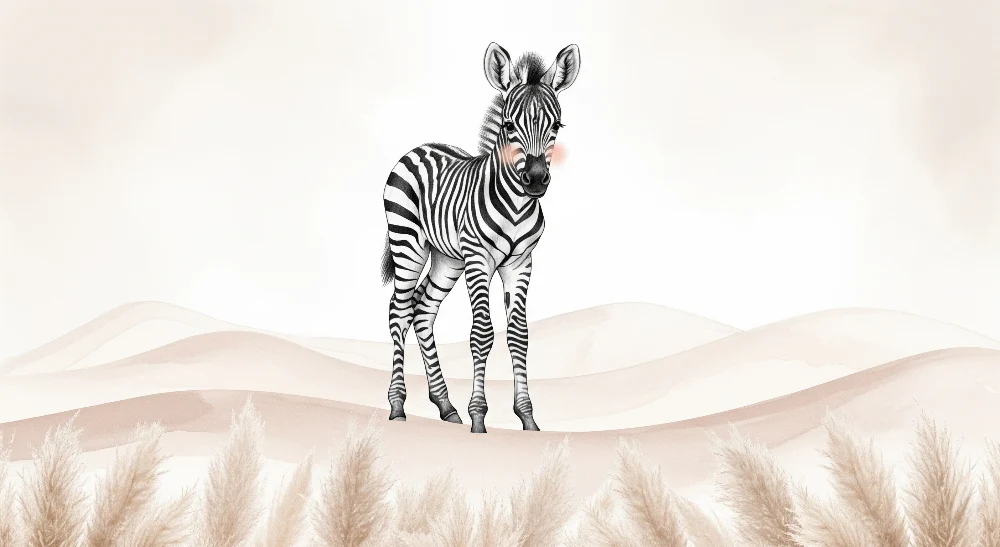 Nursery room wallpaper | Aranyos kis zebrával egy lágy tájképen