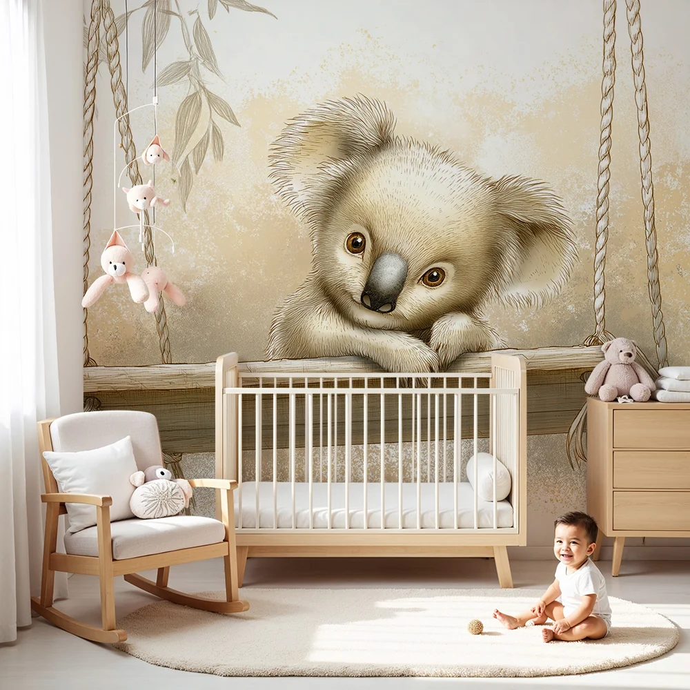Nursery room wallpaper | Aranyos koala hintán puha dekorban