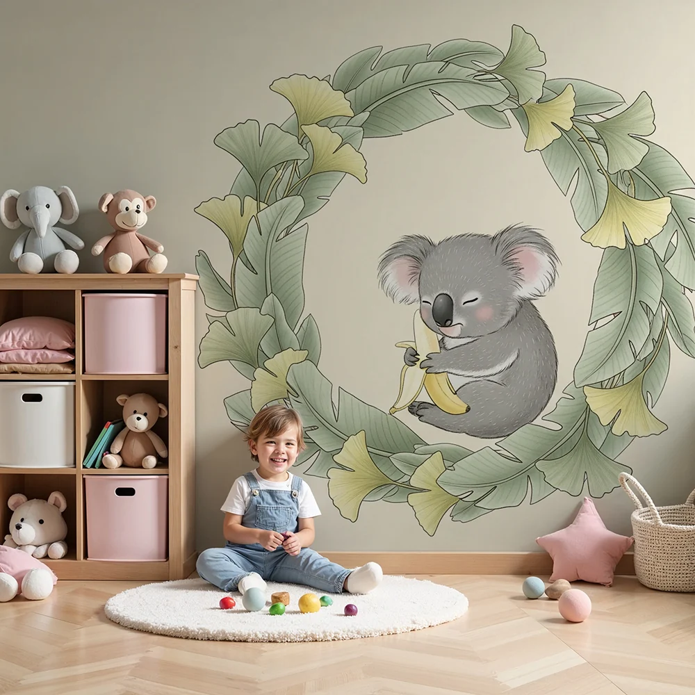 Nursery room wallpaper | Aranyos koala és nyugtató lombozat
