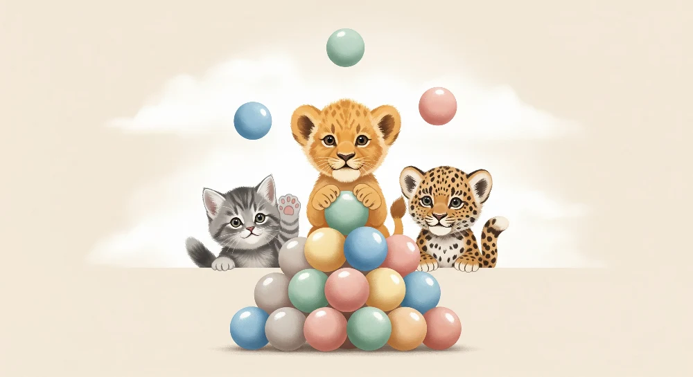 Nursery room wallpaper | Aranyos állatok játszanak színes labdákkal