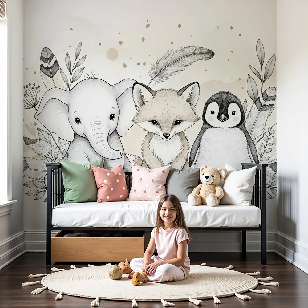 Nursery room wallpaper | Aranyos állatok és lágy természet
