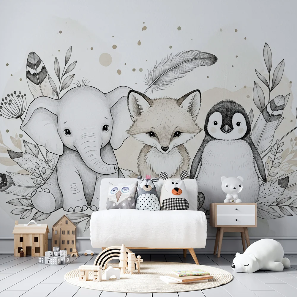 Nursery room wallpaper | Aranyos állatok és lágy természet