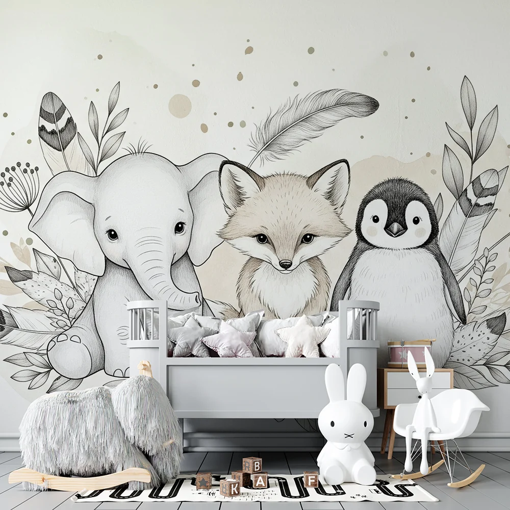 Nursery room wallpaper | Aranyos állatok és lágy természet