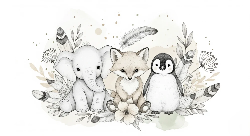 Nursery room wallpaper | Aranyos állatok és lágy természet