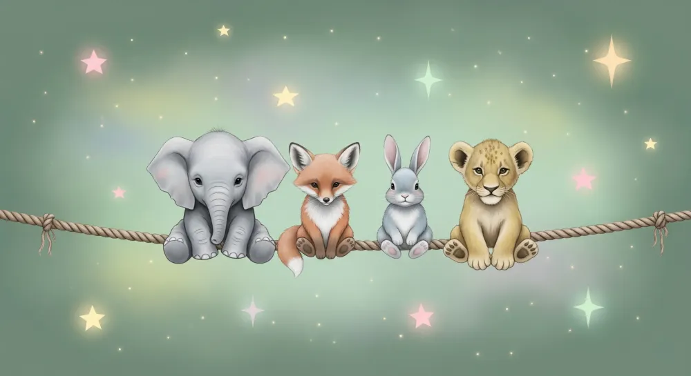 Nursery room wallpaper | Aranyos állatok pasztell csillagok alatt