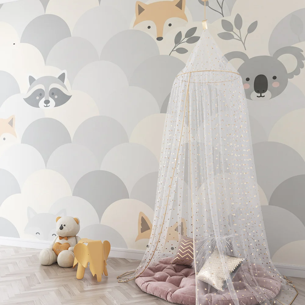 Nursery room wallpaper | Aranyos állatok rejtőznek lágy hullámok között