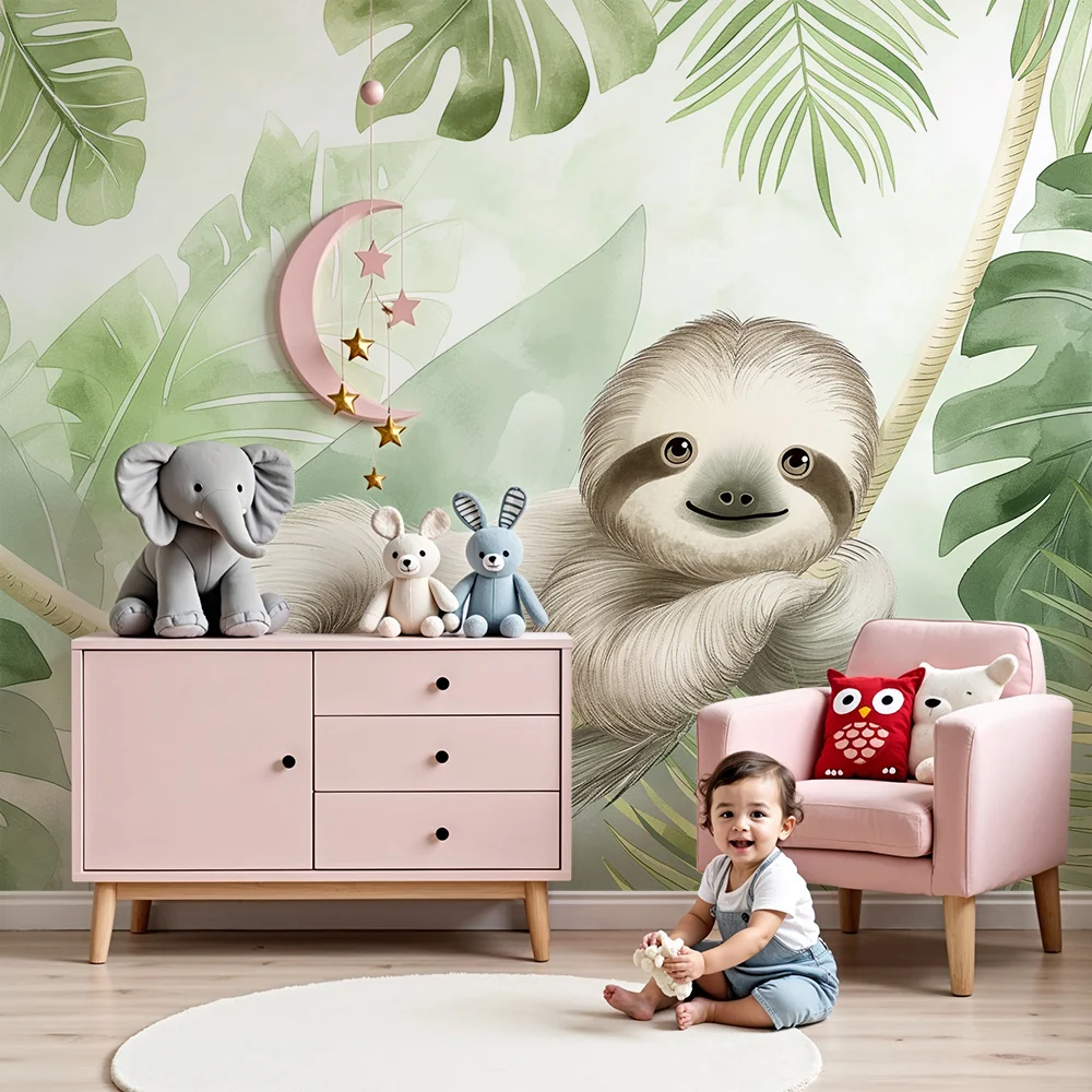 Nursery room wallpaper | Aranyos lusta az buja dzsungelben