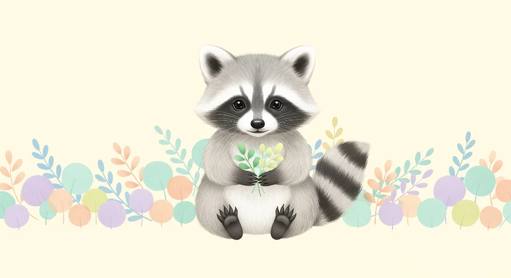Nursery room wallpaper | Aranyos mosómedve pasztell levelekkel