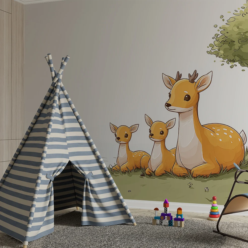 Nursery room wallpaper | Aranyos szarvascsalád vízparton
