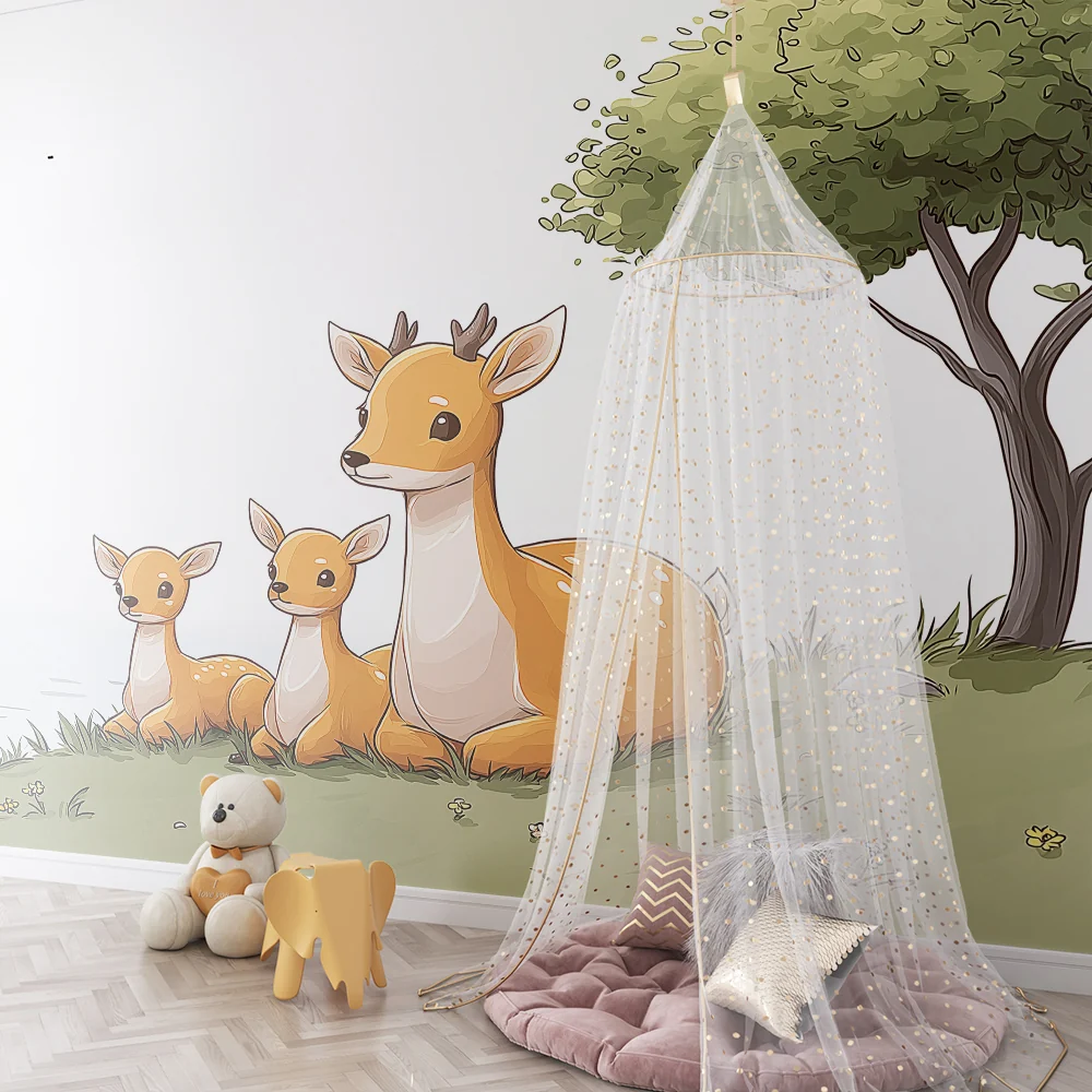 Nursery room wallpaper | Aranyos szarvascsalád vízparton