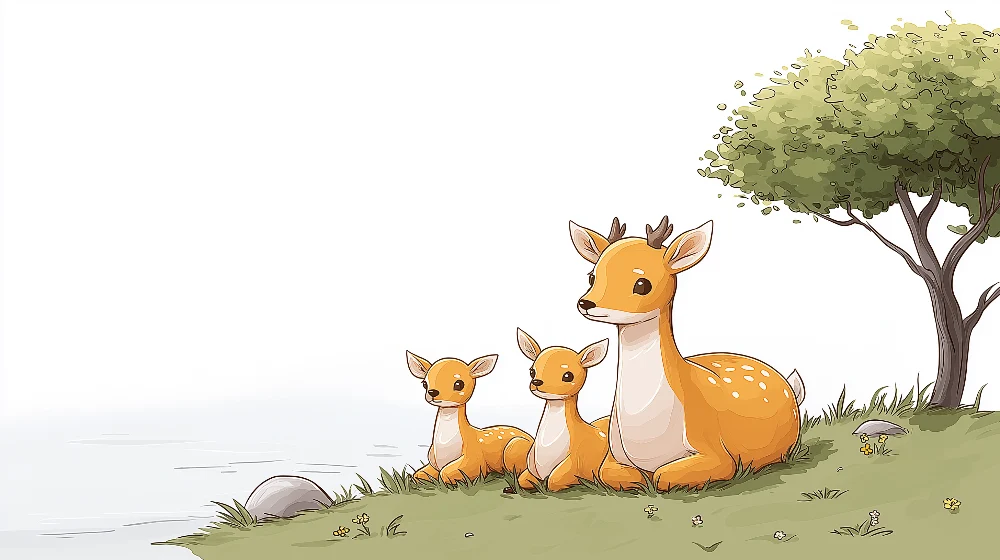 Nursery room wallpaper | Aranyos szarvascsalád vízparton