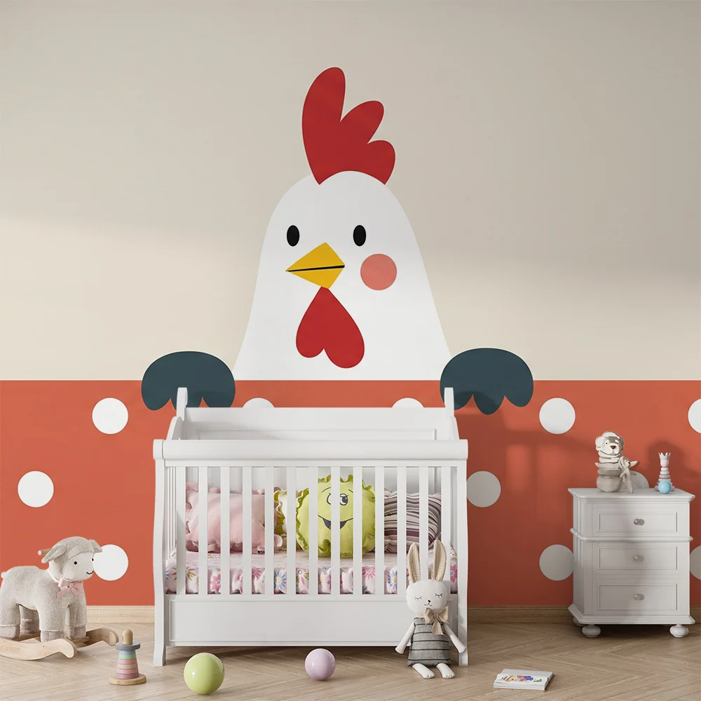 Nursery room wallpaper | Aranyos színes tyúk pöttyös háttéren