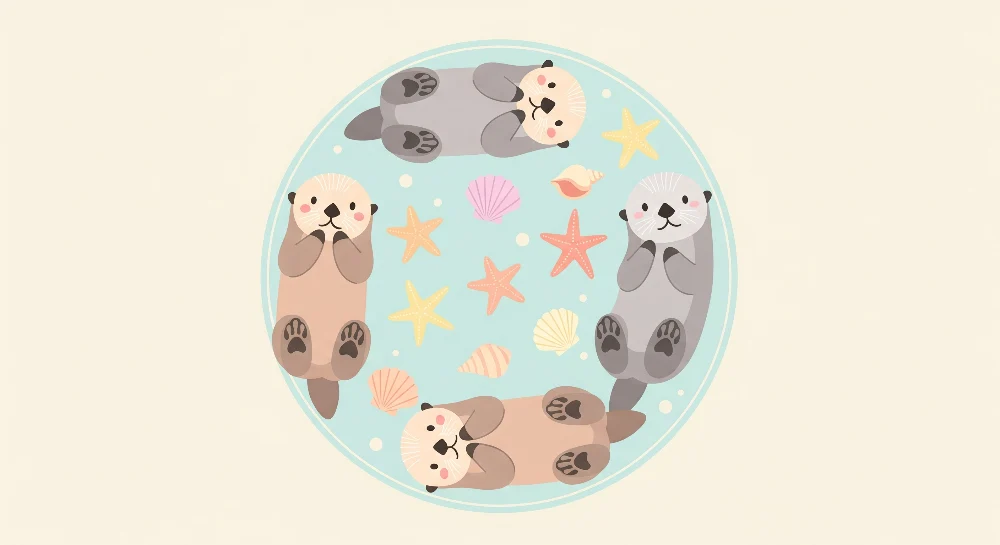 Nursery room wallpaper | Aranyos vidrák játszanak vízben csillagokkal és kagylókkal