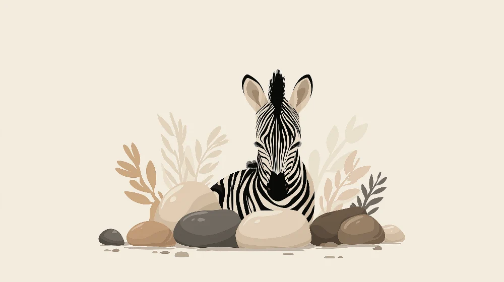 Nursery room wallpaper | Aranyos zebra kövek és puha lombozat között