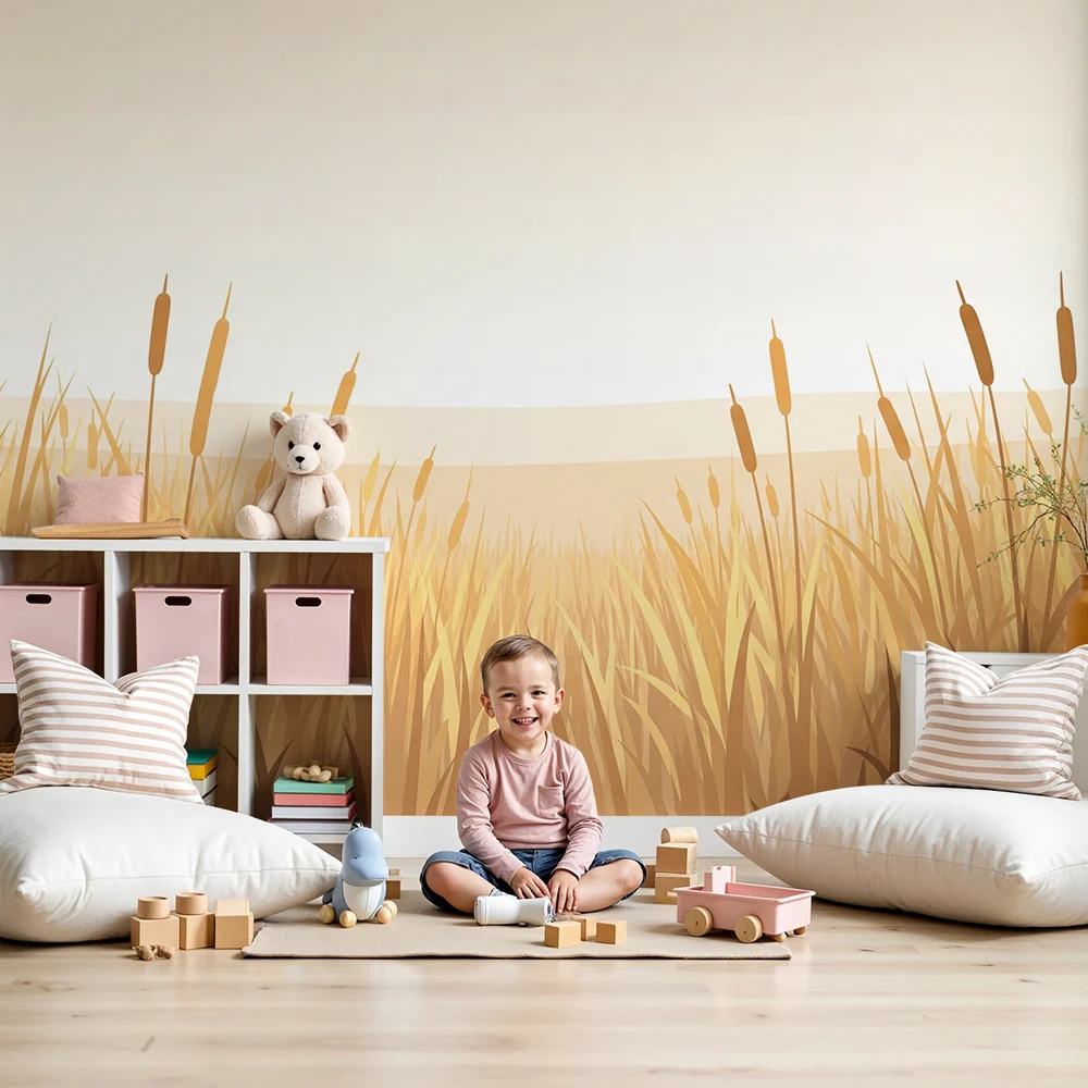 Nursery room wallpaper | Aranyrozsás mező nyugtató ég alatt