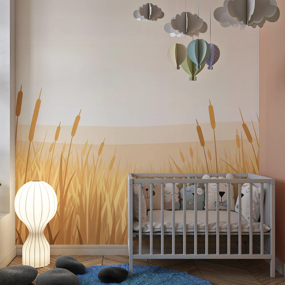 Nursery room wallpaper | Aranyrozsás mező nyugtató ég alatt