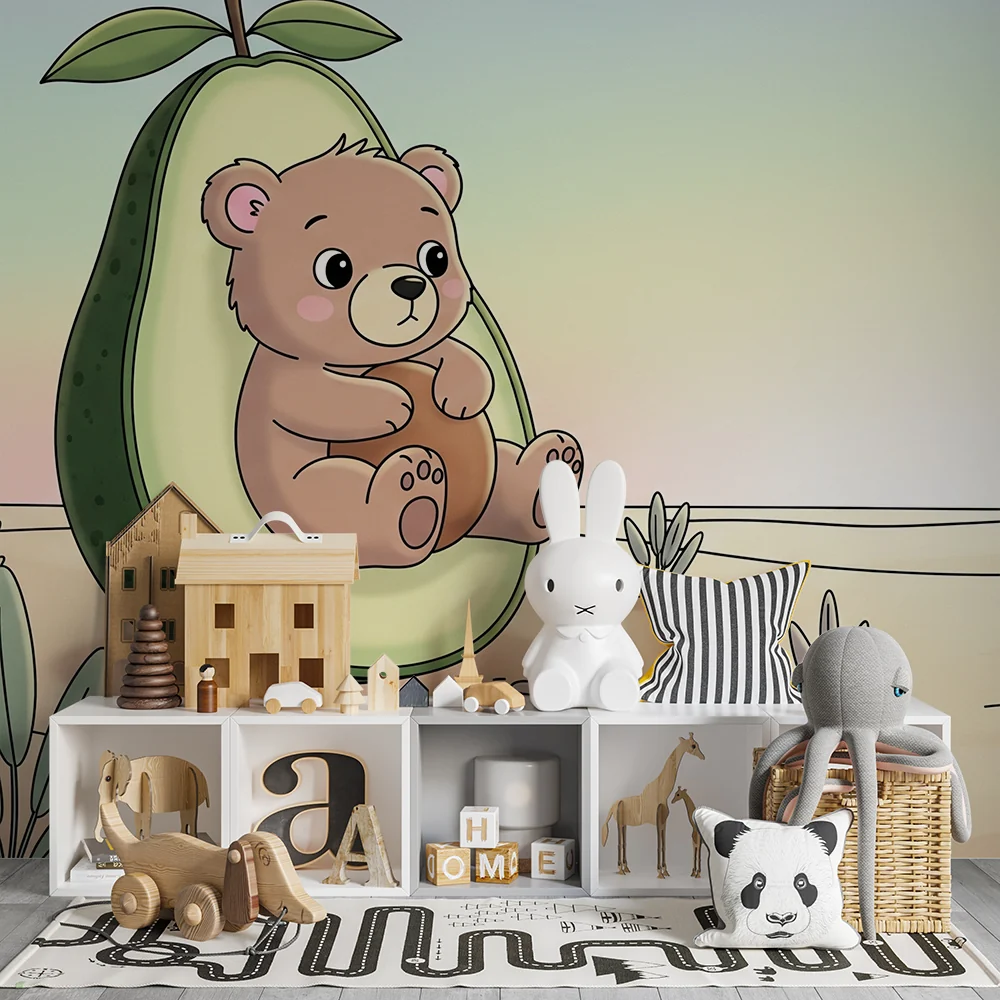 Nursery room wallpaper | Bear avocado