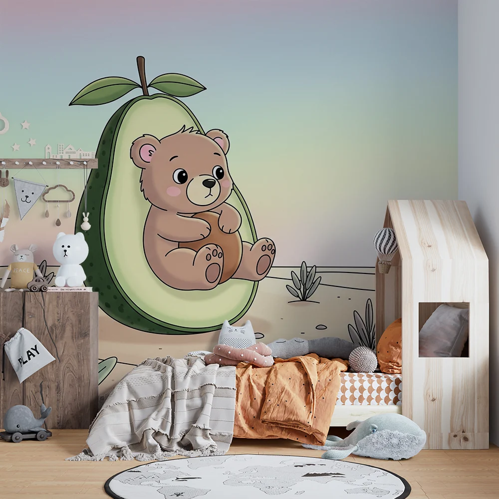 Nursery room wallpaper | Bear avocado