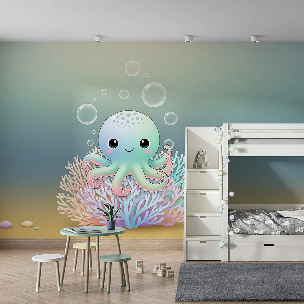 Nursery room wallpaper | Bájos polip és színes korall víz alatt